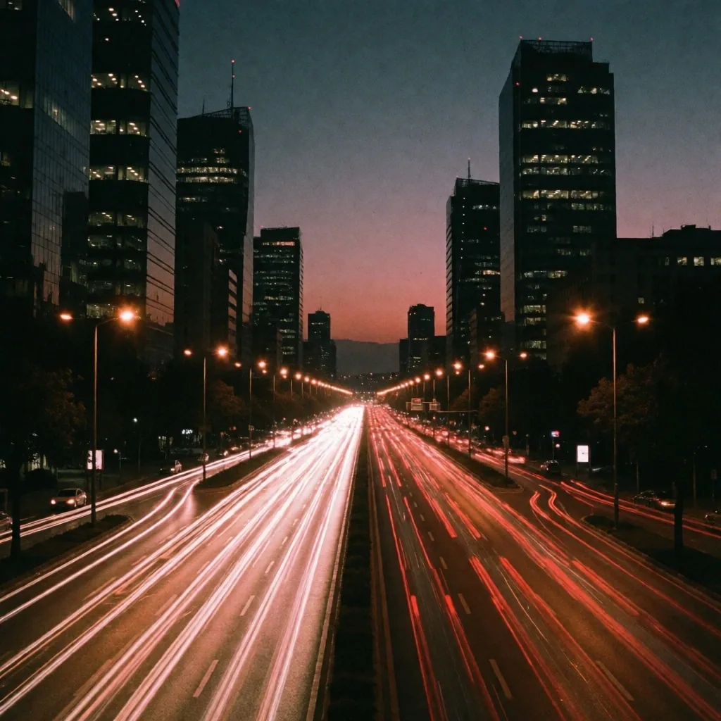 İstanbul Levent semtinin akşam ışık izleri