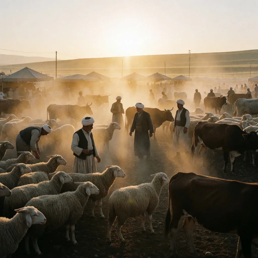 Kurbanlık hayvan pazarında sabah saatleri